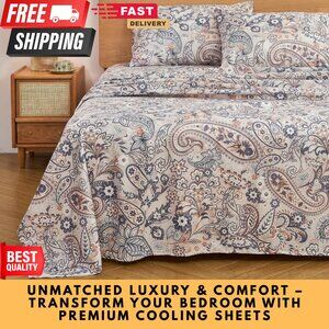 4PC Queen Sheet Set, Deep Pocket 14", Ultra-Soft Cooling Microfiber, Luxury Hote